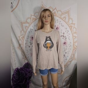 Like New Life is Good 'Beer Hug' Bear Heather Mocha LS Crusher Med Long Sleeve